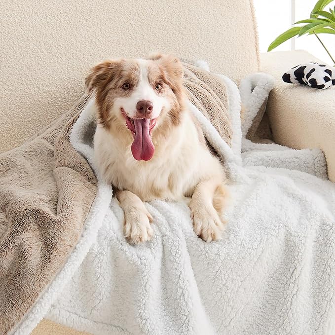 Dog Blanket Waterproof, Reversible Faux Fur & Sherpa Pet Throw for Couch & Sofa Protection, Soft Plush Dog Blankets for Large Dogs, 50"x60", Brown