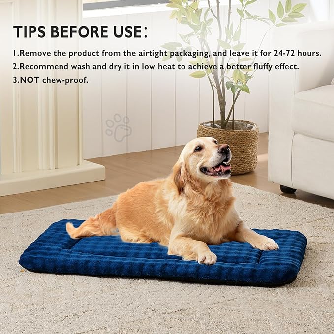 Dog Bed Mat Crate Pad for Large Dogs, Washable Soft Pet Sleeping Mat Kennel Pad with 3D Bubble Pattern, Navy Blue, 42"x 28"