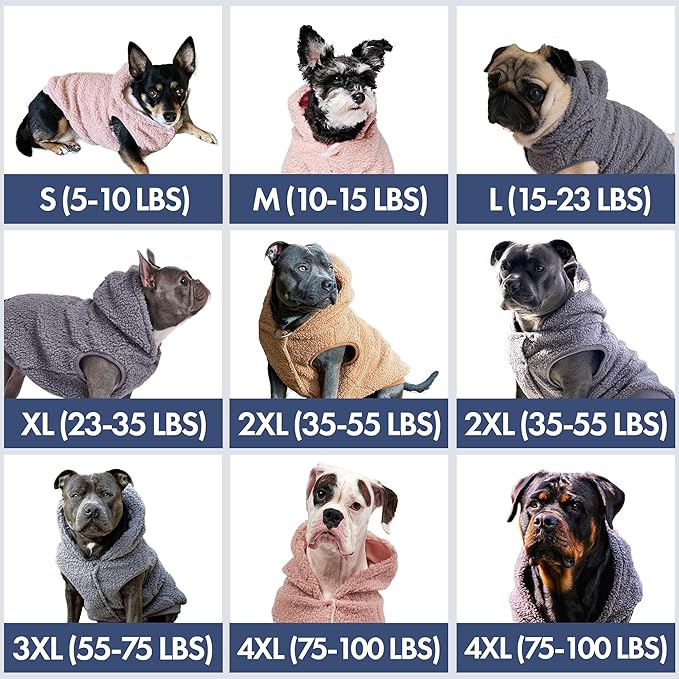 Spark Paws Teddy Dog Sweater, Sherpa Jacket Vest with Warm Fleece Lining, Winter Coat Suitable for Small Medium Large XL XXL Breeds - Grey - M