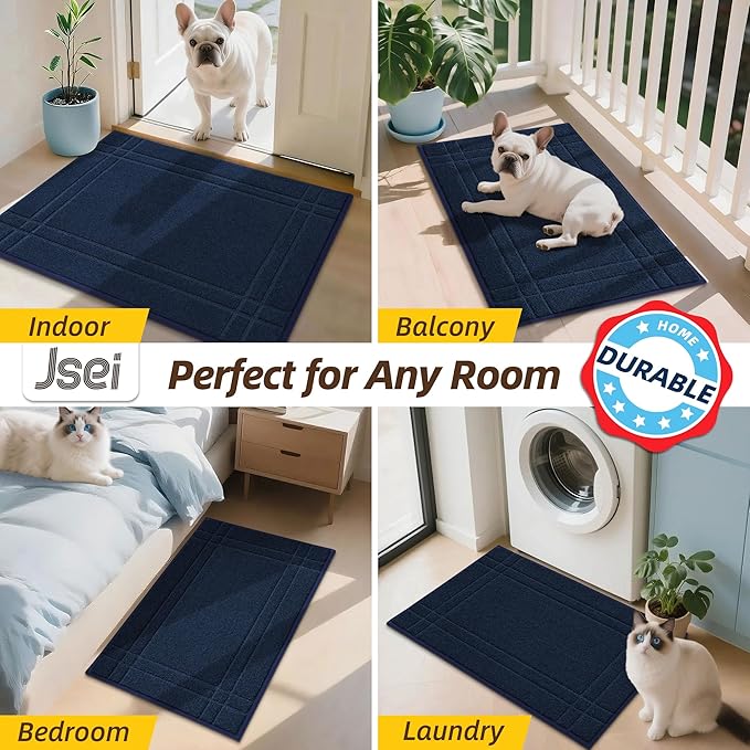 JSEI Entryway Rugs Doormat 36"x60", Non-Slip Dirt Trapper Door Mats Indoor, Washable Absorbent and Stain Resist Welcome Floor Mat for Front Door, Dog Door Mat, Muddy Wet Shoes & Paws, Navy Blue