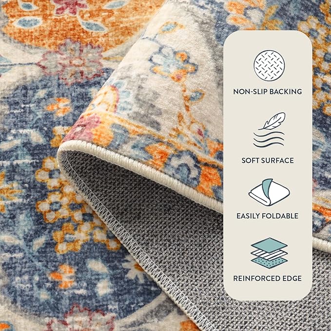 Lahome Moroccan Trellis Washable Runner Rug, 2x6 Kitchen Runners for Hallways 6 Feet Non Slip, Vintage Laundry Room Rug Ultra-Thin Carpet for Bathroom Bedroom Entryway Elise, Cream/Multi