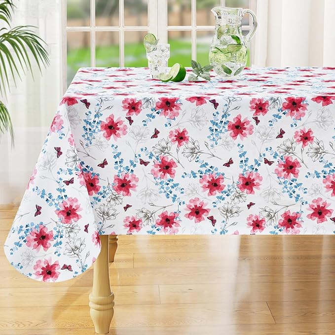 misaya Rectangle Waterproof Vinyl Table Cloth, Wipeable Tablecloth with Flannel Backing, Plastic Table Cover for Dinner, Picnic, Indoor and Outdoor (Sketched Flower, 54" x 54")