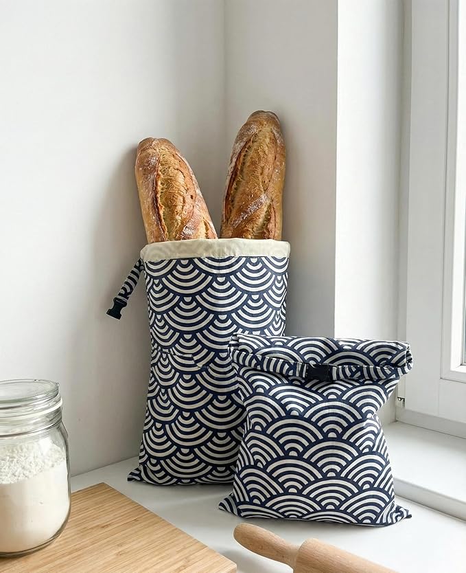 2 XL Beeswax Bread Bags for Homemade Sourdough, Produce, Sandwiches & Lunchbox Use - Reusable Bread Storage Bags, Washable (2-Pack)