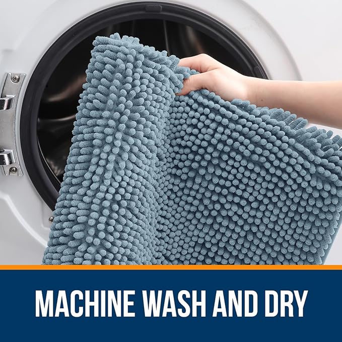 OLANLY Toilet Rugs U-Shaped 24x20, Extra Soft Absorbent Chenille Contour Bathroom Rugs for Toilet, Dry Quickly, Machine Washable, Non-Slip Bath Mat, Airy Blue