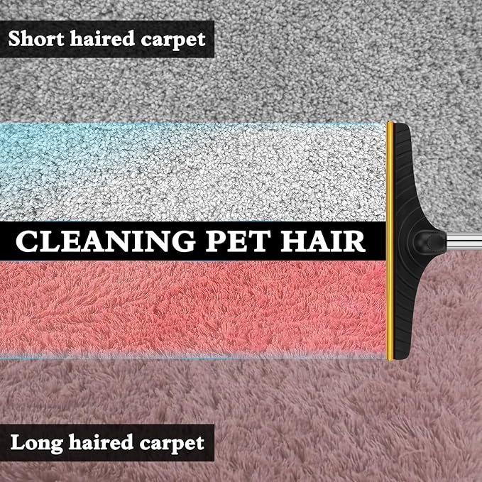 B-Land Carpet Rake for Pet Hair Removal, Reusable Pet Hair Removal Tool Cat Dog Hair Remover with 60” Long Adjustable Handle, Carpet Brush Carpet Scraper Pet Hair Remover Broom