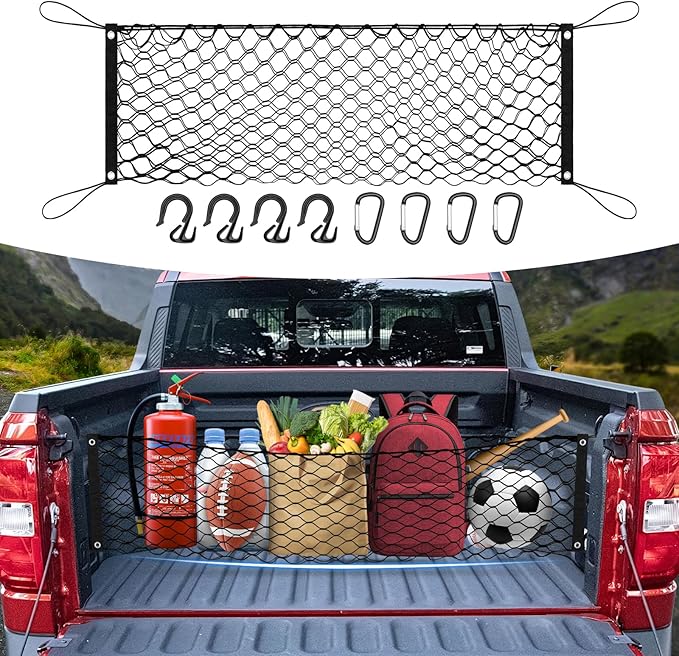 Trunk Cargo Net for 2022-2025 2026 Ford Maverick Accessories Envelope Style Mesh Trunk Net Organizer and Storage Stretchable Adjustable Elastic Nylon Rear Cargo Netting with Hooks