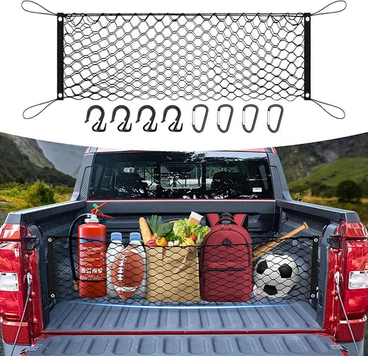 Trunk Cargo Net for 2022-2025 2026 Ford Maverick Accessories Envelope Style Mesh Trunk Net Organizer and Storage Stretchable Adjustable Elastic Nylon Rear Cargo Netting with Hooks