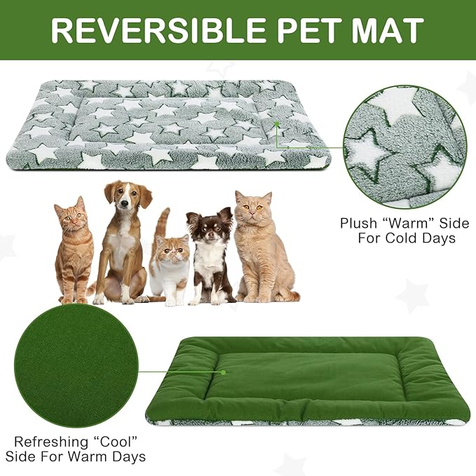 VitalCozy 4 Pcs Winter Dog Crate Pads, Ultra Soft Warm Washable Dog Cat Bed Mat for Pet Crate Comfortable Replaceable Reversible Kennel Pad for Small, Medium, Large Dogs (20 x 30 x 1.6 Inch,Green)