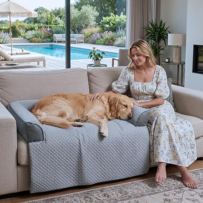 GGIB Cooling Dog Bed Mat with Bolster Pillow Washable Dog Couch Cover Breathable Summer Pet Couch Bed Protector Indoor(Extra Large, Cooling Grey)