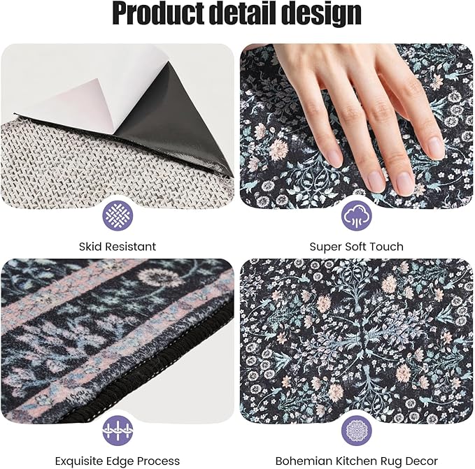 Kitchen Rug Set 3Pcs, Boho Rug Sets Non Slip Washable for Floor Thick Farmhouse Kitchen Decor Runner Rugs for Kitchen, Entryway，Laundry, Hallways 20''x32''+20''x48''+20''x59