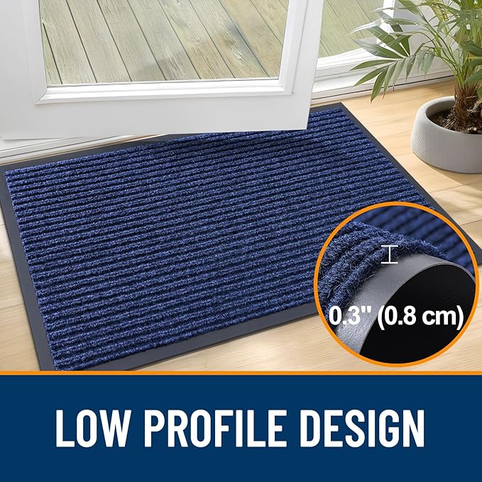 OLANLY Front Door Mat Indoor Outdoor Entrance, Waterproof Heavy Duty Doormat, Fade Resistant, Low Profile, Easy Clean Patio Porch Welcome Floor Mats for Entry, 47x34, Blue
