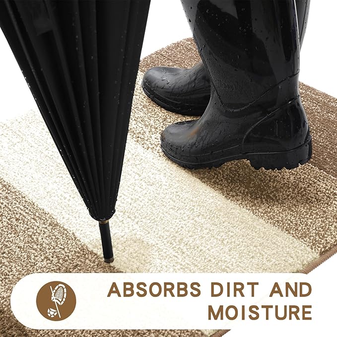 Kitinjoy Indoor Outdoor Door Mat, 30x17 Non-Slip Absorbent Dirt Trapper, Low-Profile Washable Inside Entrance Front Floor Mat, Sturdy Soft Entry Doormats for Entryway, Khaki