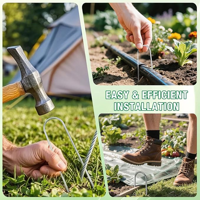 8 Gauge Landscape Staples, FUIJOL 8 Inch Heavy Duty U-Shaped Landscape Stakes, 100 Pack Galvanized Garden Staples for Weed Barrier Stakes, Ground Cover, Irrigation Tubing, Fence (100)
