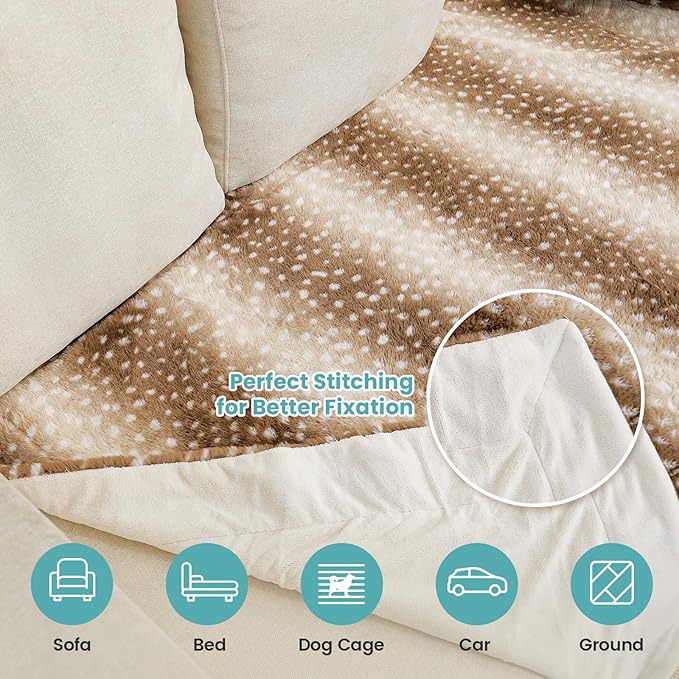 COZY KISS Christmas Deer Print Blanket Twin, Waterproof Pet Blanket, Woman Sofa Bed Couch Faux Fur Throw, Liquid Pee Proof for Large Dog or Cat, Reversible, Washable, Ultra Soft, 60x80 inch, Brown