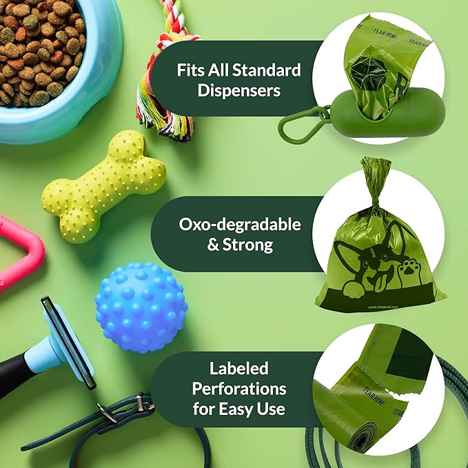 Reli. Biodegradable Dog Poop Bags w/Holder (360 Count - 24 Rolls) | 9x13" Large Dog Bags for Poop w/Dispenser | Green Eco-Friendly | Oxobiodegradable Pet Waste Disposal Refills (Unscented) (Pack of 2)