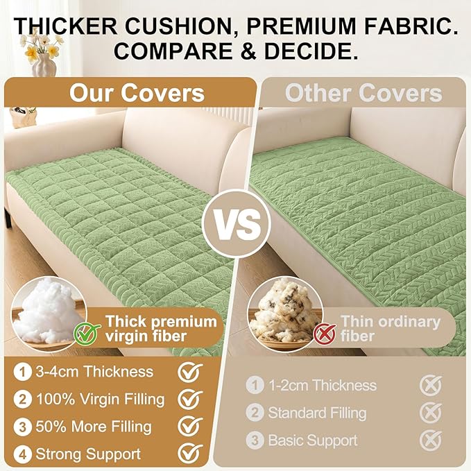 Smiry Non Slip Couch Covers for Dogs, Fuzzy Pet Couch Covers for 3 Cushion Sofa Pet Friendly, Soft Sofa Slipcovers Cushion Furniture Protector Washable (Grass Green, 43" x 82.7")