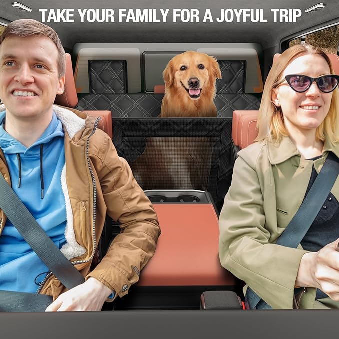 Truck Back Seat Extender for Dogs – Waterproof Full Size Pickup Pet Seat Cover with Door Protection, Hard Bottom Holds 420 lbs Dog Hammock for F150, RAM 1500 & More