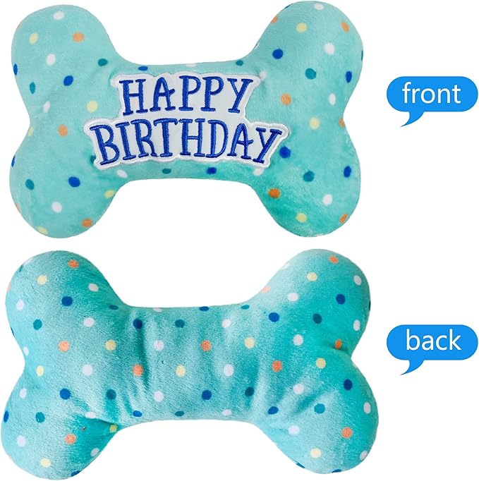 Prime Pets Dog Birthday Toys, Plush Dog Squeaky Toys, Stuffed Puppy Chew Toy for Small Medium Large Dogs, Bone Pet Toy