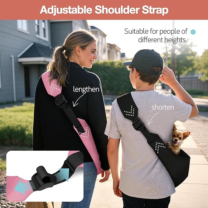 YUDODO Adjustable Dog Sling Carrier for Small Dogs Lightweight Crossbody Pet Bag with Safety Strap, Pocket Storage, Machine Washable, Comfortable Travel & Outdoor Sling up to 9 lbs Pink Fashion
