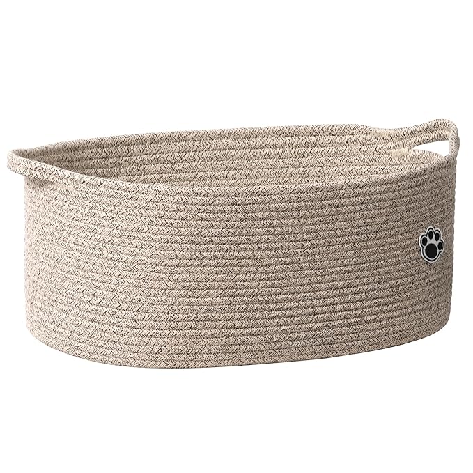 Large Dog Toy Basket, 19.7" X 11" X 7.9" Toy Storage Box for Nursery Living Room, Woven Rope Basket for Dog Cat Supplies Storage, Brown