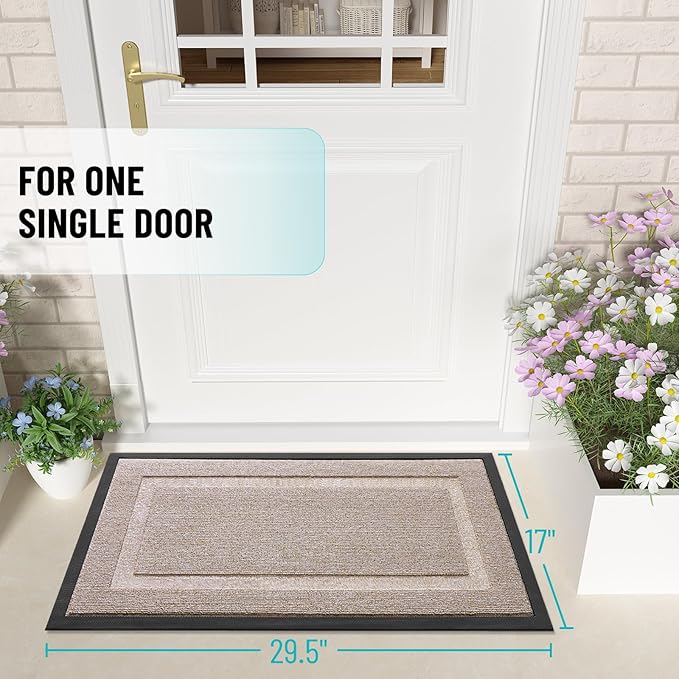 OLANLY Front Door Mat Indoor Outdoor Entrance, Waterproof All-Season, All-Weather Doormat, Sturdy Natural Rubber, Low Profile, Easy Clean Patio Porch Entryway Mat, 33x21, Camel