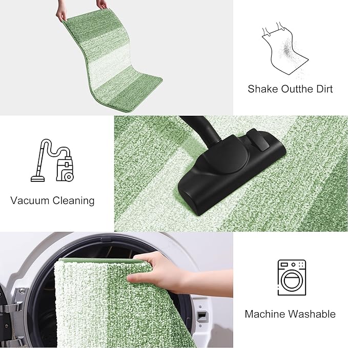Smiry Dog Door Mat for Muddy Paws, Absorbs Moisture and Dirt, Low-Profile Entryway Mat with Non-Slip Backing, Entry Indoor Outdoor Doormat for Inside Floor (40x32 Inches, Sage Green, Striped)
