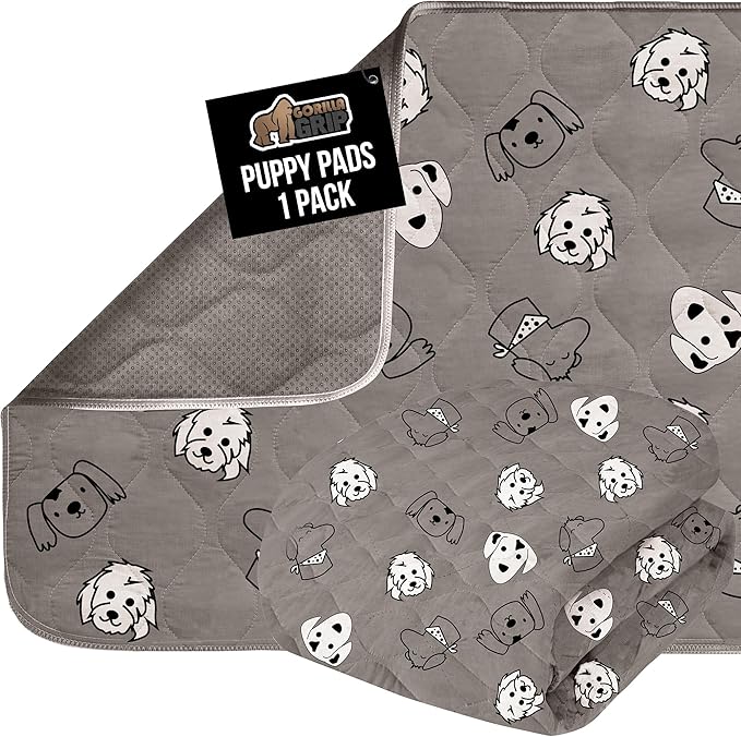 GORILLA GRIP Washable Puppy Pads, 18x12, Slip Resistant Dog Crate Mat, Waterproof Cloth Pee Pad for Training Puppies in Playpen, Reusable Pet Incontinence Blanket, Protects Sofa, Dog Faces