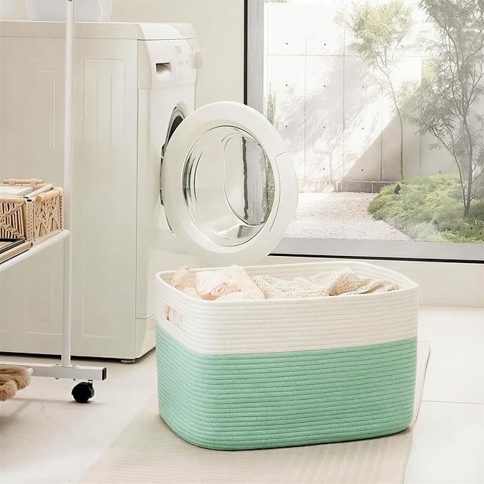 Blanket Basket,Rectangle Woven Baskets for Storage,30L Laundry Basket for Decorative Nursery Blanket,Toys,Dirty Clothes and Magazine in Shelves,Baby Room,and Living Room