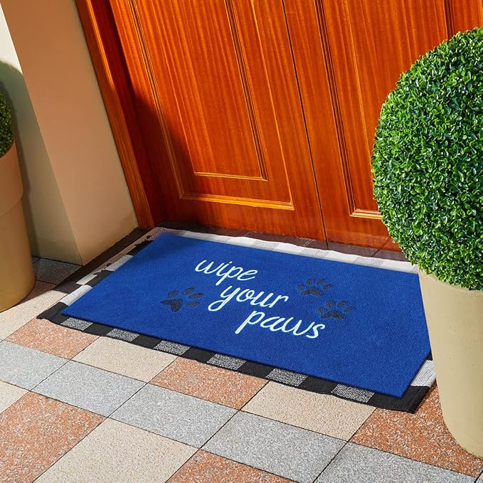 Large Outdoor Front Door Mat Wipe Your Paws Doormat Inside Outside Mats Entryway Welcome Mats Non Slip Rubber Backing Funny Indoor Door mats Dog Mat for Porch,Blue18X47