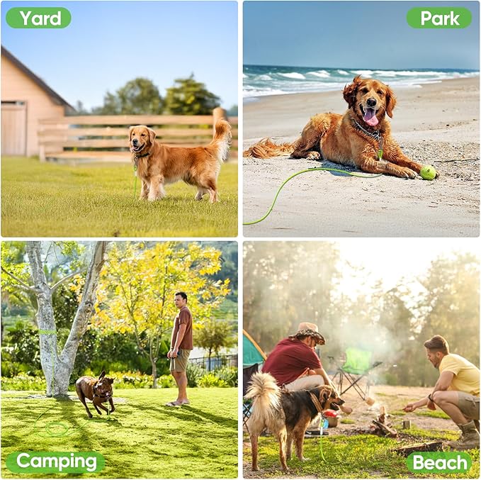 Tresbro 15FT Reflective Tie Out Cable for Dogs Up to 250 Pounds, Steel Wire Dog Leash Cable with Stainless Rotatable Buckle, Lightweight and Enduring, Dog Chains Outside for Outdoor Yard, Green