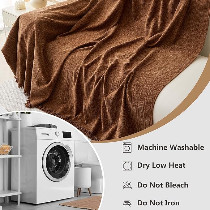 Chenille Couch Cover for 3 Cushion Sofa Pet Friendly Furniture Covers, Boho Sofa Covers Washable L Shape 3 Seater Couch Cover, 71"x 134", Brown