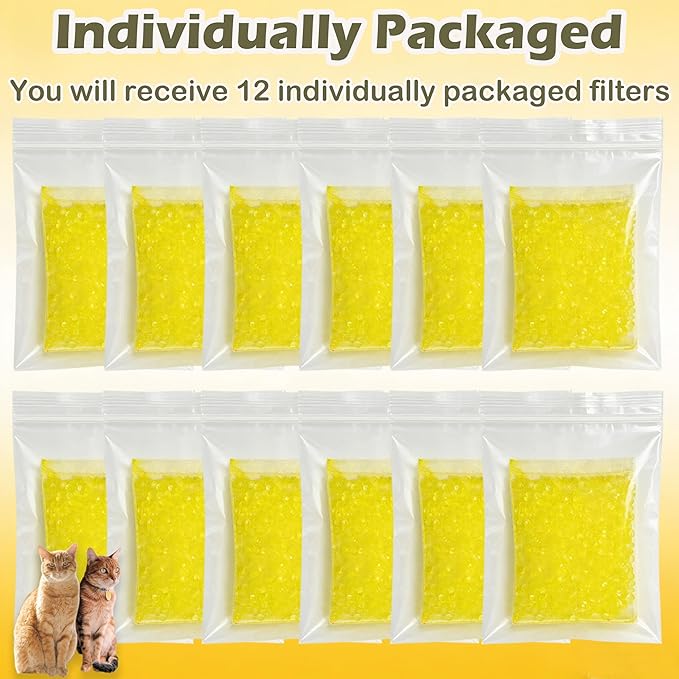 12 Pack Litter Box Deodorizer Refills for Whisker OdorTrap Pod, Odor Filters for Traditional Litter Boxes (Lemon)