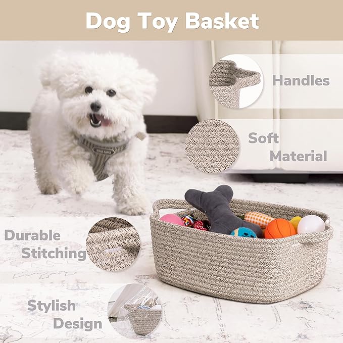 CHICVITA Storage Basket for Gifts, Small Gift Basket for Nursery Toy Organizer, Decorative Cotton Rope Baskets with Handles for Shelves, Closet, 13 x 9.8 x 5 inches, Brown