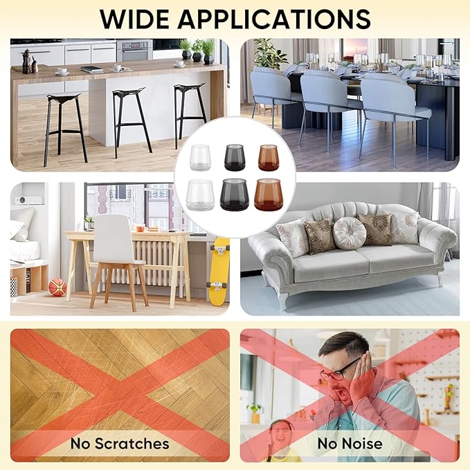 BALEINE 16 Pack Silicone Chair Leg Floor Protectors, Stool Leg Protectors Cap, Non-Slip Chair Leg Caps for Hardwood Floors (Brown & Small, 16 Pack)
