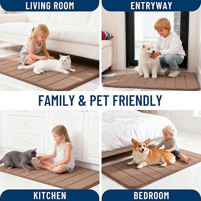 OLANLY Memory Foam Long Bathroom Rugs Runner 47x20, Super Soft Absorbent Bath Mat, Quick Dry, Machine Washable Shower Floor Rugs, Bathmat Carpet, Bathroom Home Decor Accessories, Mocha