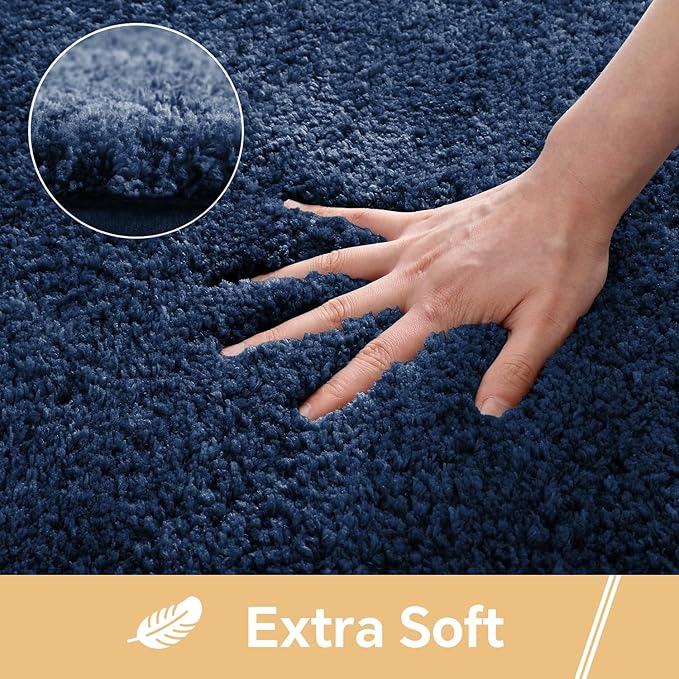 Navy Blue Bathroom Rugs Runner 24"x72" - Extra Long Plush Bath Mat, Non Slip Absorbent Microfiber Floor Rug, Washable and Fluffy - Ideal for Bathroom, Kitchen or Pet Mat Use