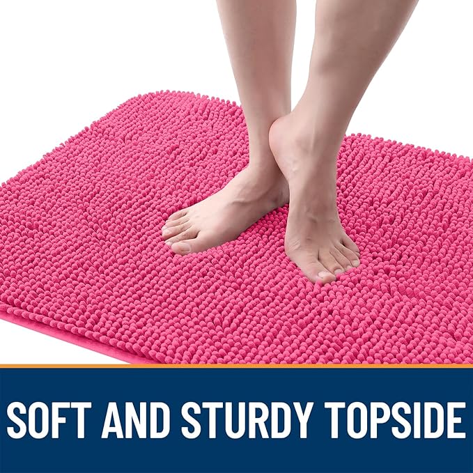 OLANLY Dog Door Mat for Muddy Paws 40x24, Absorbs Moisture and Dirt, Absorbent Non-Slip Washable Doormat, Quick Dry Chenille Mud Mat for Dogs, Entry Indoor Entryway Carpet for Inside Floor, Hot Pink