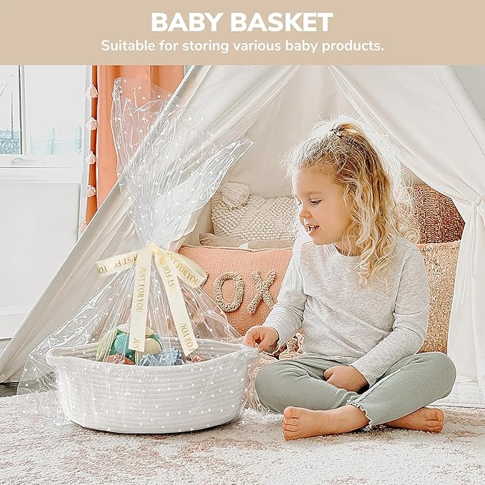 CHICVITA White Baskets for Gifts Empty, Small Storage Baskets for Towels, Baby Gift Basket for Nursery, Cute Basket for Decor, Woven Rope Basket, 12"x 8"x 5", 2pack