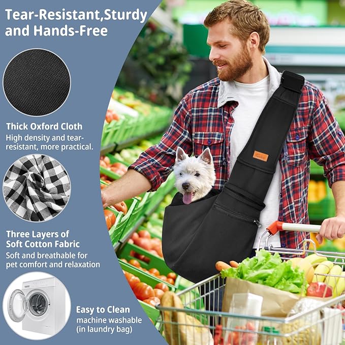 CUBY Dog and Cat Sling Carrier - Small Dog Carrier Sling with Adjust Strap & Zip Pocket, Hands Free Soft Dog Slings for Small Dogs Cats Puppy Pets Outdoor Travel Safety Purse Bag