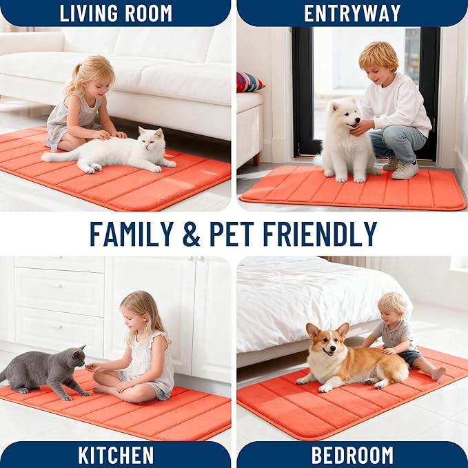 OLANLY Memory Foam Bath Mat 44x24, Super Soft Absorbent Bathroom Rugs, Quick Dry, Machine Washable Shower Floor Rugs, Bathmat Carpet, Bathroom Home Decor Accessories, Coral