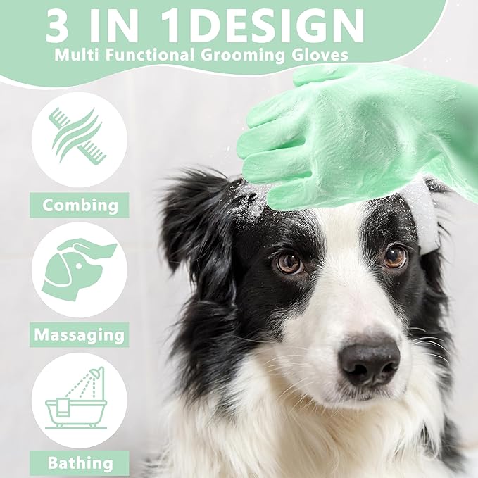 Maiiu Pet Grooming Gloves—Heat Resistant Dog Washing Gloves with High-Density Teeth, Dog Bath Scrubber with Enhanced Five Finger Design, Silicone Gloves for Dogs and Cats Bathing, Massage (Green)