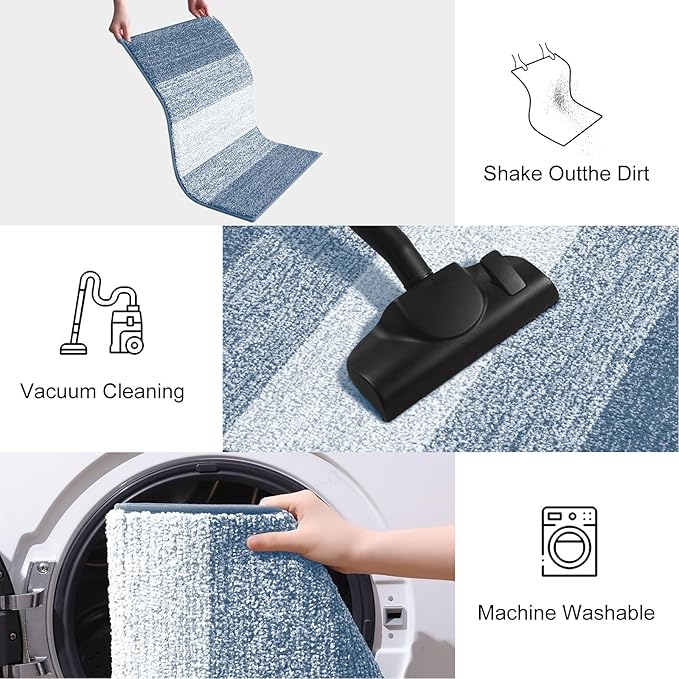 Smiry Dog Door Mat for Muddy Paws, Absorbs Moisture and Dirt, Low-Profile Entryway Mat with Non-Slip Backing, Entry Indoor Outdoor Doormat for Inside Floor (30x17 Inches, Light Blue, Striped)