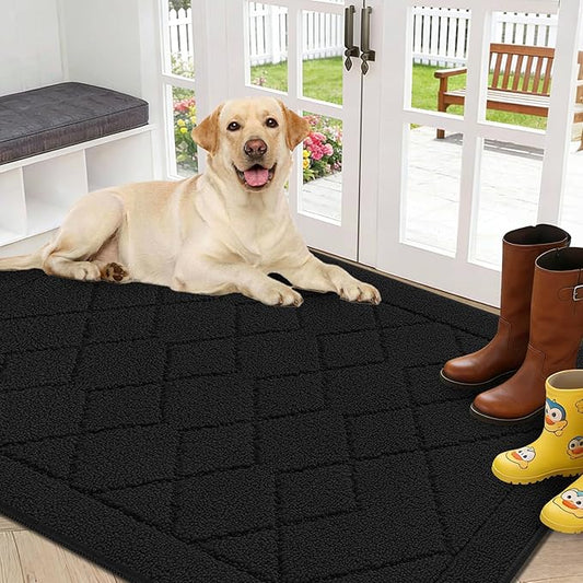 REFETONE Indoor Doormat, Front Back Door Mat 36"x60" Rubber Backing Non Slip Mats, Absorbent Washable Entrance Doormat for Entryway, Resist Dirt Low-Profile Inside Floor Mat for Muddy Shoes, Black