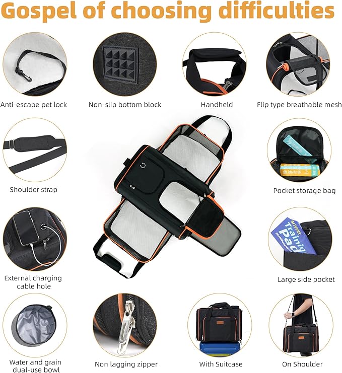Cat Carrier,Portable Pet Carrier Bag for Cats and Small Dogs,Foldable Soft-Sided and Scratch-Proof mesh Cat Bag Pet Carriers,Airline Approved Pet Carrier,Pet Travel Carrier Up to 15 Lbs,Black