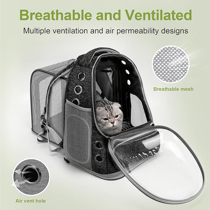 Cawypety Expandable Cat Backpack,Cat Bubble Backpack Carrier for Carrying Cats, Pets and Small Dogs,Airline-Approved,Designed for Travel, Hiking, Walking,Car （Black