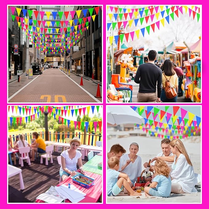 450 Pcs 787Ft Durable Nylon Pennant Banner Flags Rainbow Garland Bunting for Weddings, Easter, Birthdays, Back-to-School Safty Warning & Outdoor Party Decor, Campus Events,Christmas Decor Banners