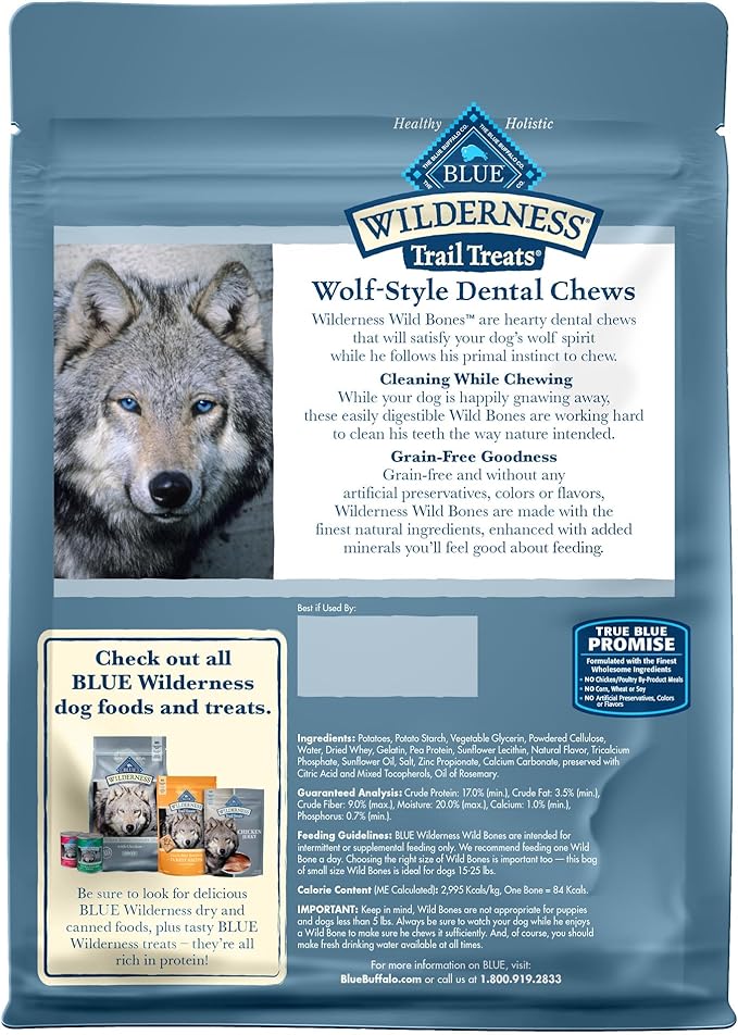 Blue Buffalo Wilderness Wild Bones Grain-Free Dental Chews Dog Treats, Small, 10-oz Bag