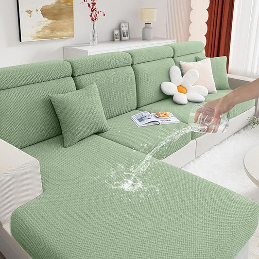 hyha Waterproof Couch Cushion Covers, Wear Resistant Couch Cover, Anti Slip Sofa Slipcovers Washable, Soft Thick Jacquard Furniture Protector for Pets Dog (1 Piece for Backrest L, Green)