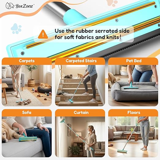 BoxZone 3 In 1 Carpet Rake for Pet Hair Removal Tool with Long & Short Handle and Rubber Detail Brush, Carpet Brush for Pet Hair, Deep Cleaning Pet Hair Removal Broom for Carpets Couches Rug Furniture
