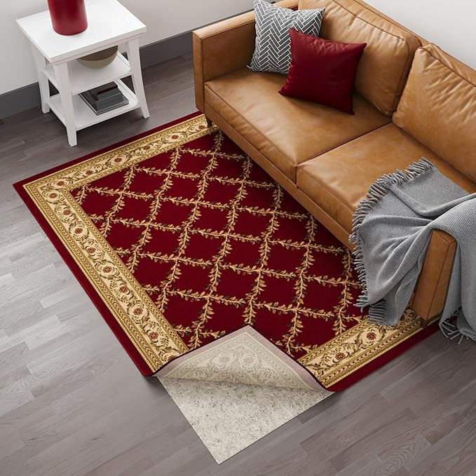 Ottomanson 7'8" x 8' Non-Slip Rug Pad Gripper 1/12 Inch Ultra Thin Dual Surface Felt + Rubber Gripper - Safe for All Floors, Cream